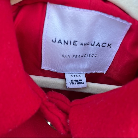 Janie and Jack Red Pleated Puff Sleeve Peacoat Girls 5/6 - Picture 3 of 6